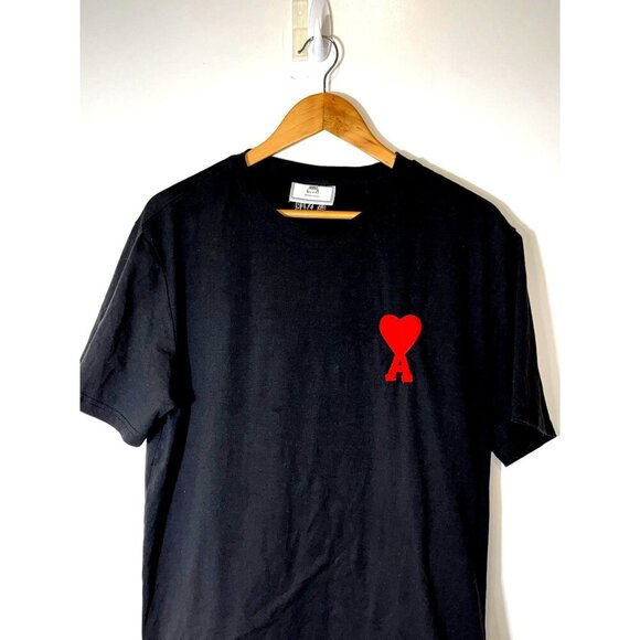AMI  Black Big Ami Logo Crewneck  T Shirt Men  Black  size  XXL - Picture 4 of 9